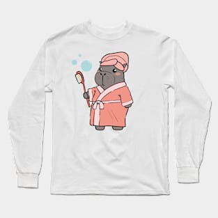 Cute Hippo ready for a bath Drawing Long Sleeve T-Shirt